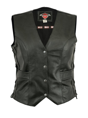 Womens Ladies Leather Waistcoat Motorcycle Biker Motorbike Fitted Cut With Laces